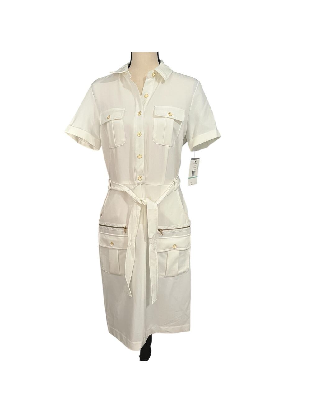 Zac & Rachel NEW Women's Ivory Classic Button Up Belted Career Wear Dress Sz 8